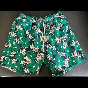 Trunks Brand Swim & Surf Mens Swimsuit Medium Hawaiian Floral Print Blue/Green